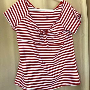 Torrid White & Red Stripe Bow Boat Neck Foxy Tee Size 2
